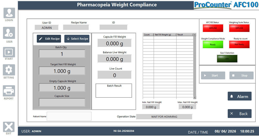 Pharma Capsul Validation Machine data log and report generation software